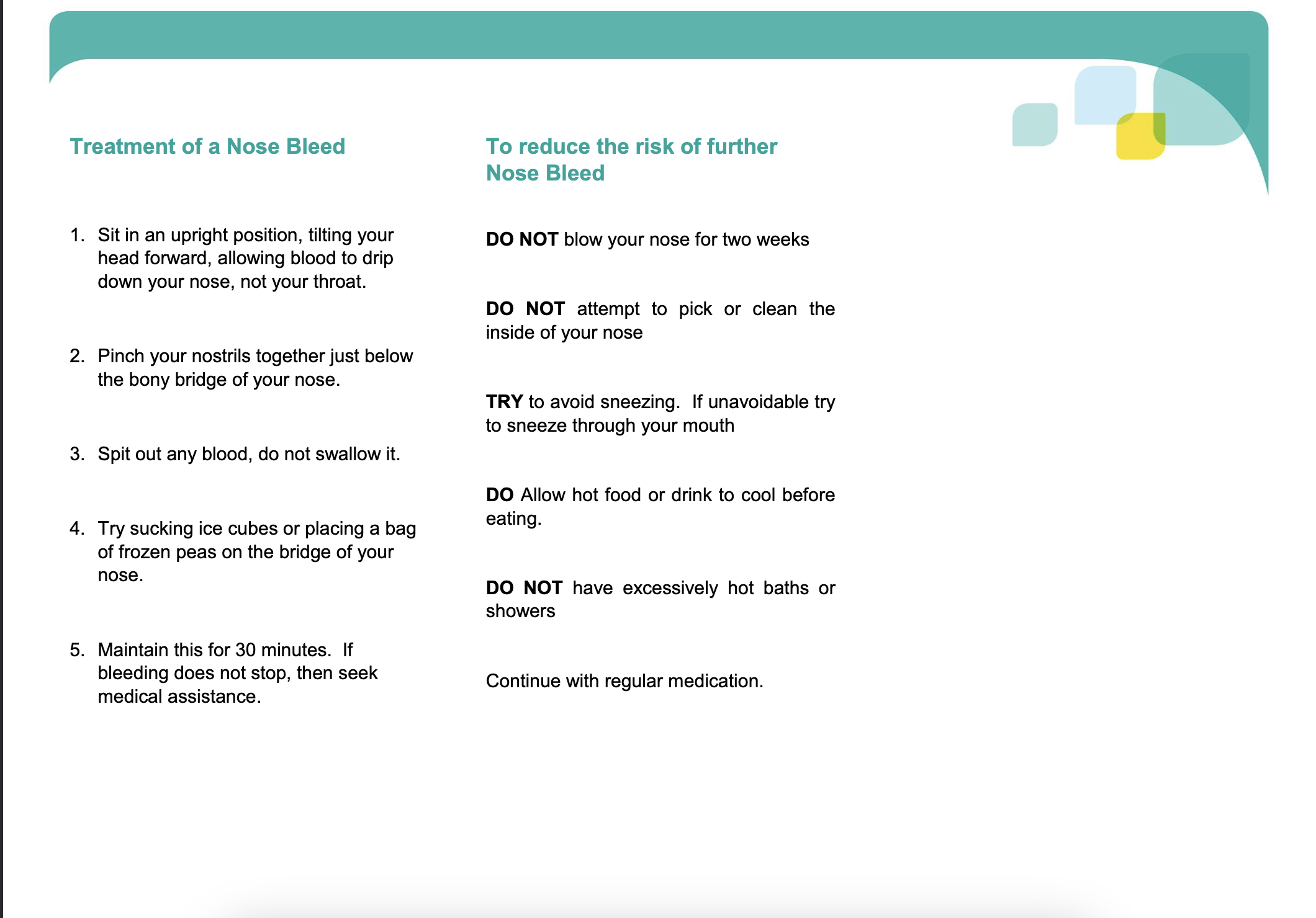 Nose Bleed - Patient Advice Leaflet